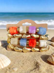Betykuku 4 piezas Pulsera de verano colorida y dulce tipo Candy, pulsera elástica con cuentas para playa y vacaciones, joyería resistente al desgaste como regalo para mujeres y niñas, para uso casual y de fiesta - CONJUNTO C - Ver 14