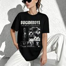 Uicideboy Vintage Graphic Print Black Cotton Casual T-Shirt - màu đen - Xem 1