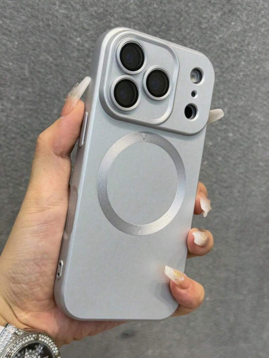 1pc Hadaasi Silver Magnetic Spray Oil Metal Paint Matte Finish Fingerprint-Resistant Wireless Charging Metal Phone Case, Suitable Compatible With Apple 17Pro/17ProMax/Air/17/17E/16Pro/16ProMax/16Plus/16/16E/SE4/15Pro/15ProMax/15Plus/15/14Pro/14ProMax/14Plus/14/13Pro/13ProMax/13/12Pro/12ProMax/12/11ProMax/11/11Pro