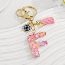 1个新款粉色26个英文字母钥匙扣，带邪眼流苏吊坠，可作钥匙链或包包挂饰 - 彩色 - 查看 12