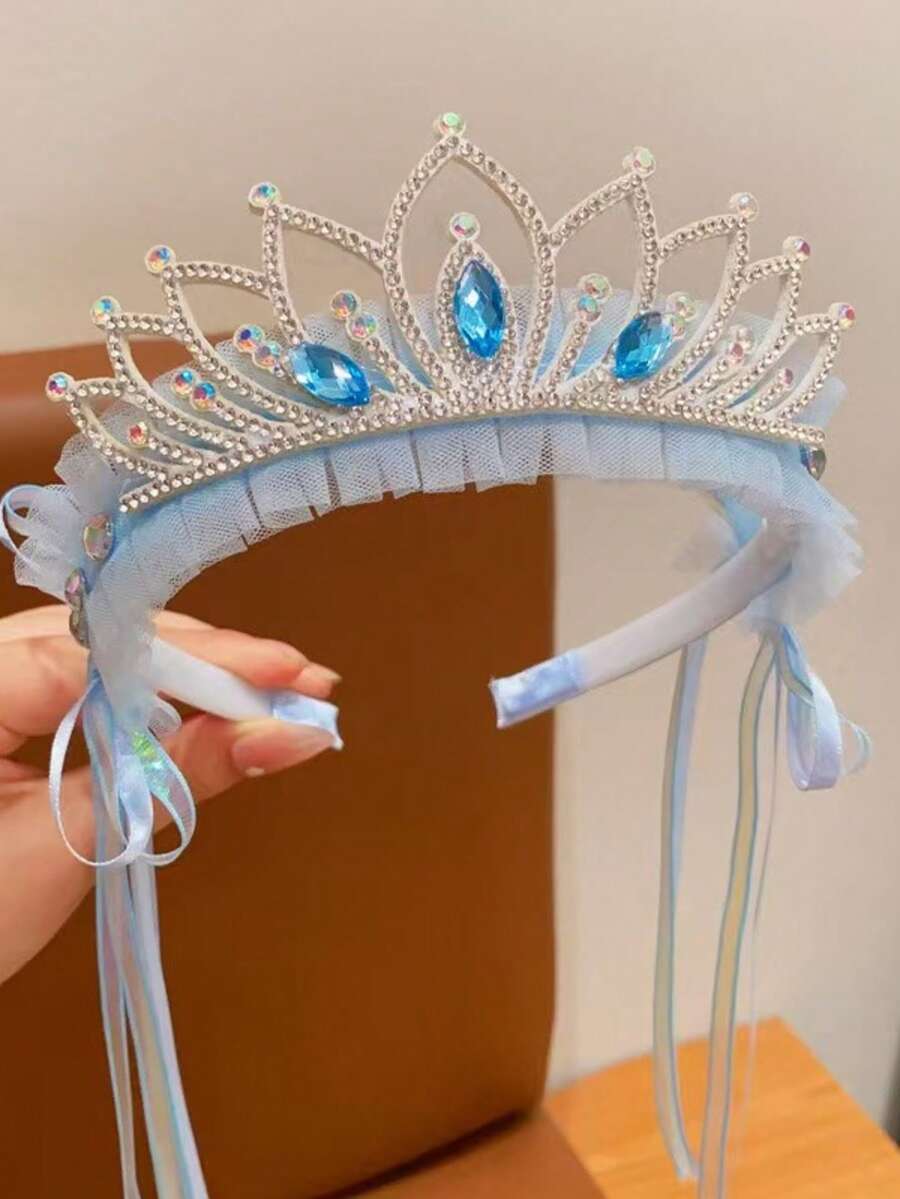 1pc New Crown Headpiece, Princess Hair Accessory - Blue - View 1