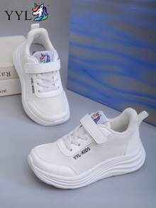 New All-Season Solid Color Stylish Ultra-Lightweight Basic Non-Slip Elastic Running Shoes, Fashionable Comfortable Wear-Resistant Lightweight Campus Style, Hook And Loop Easy Wear, Lasting Process, Stable Foot Support, EVA Outsole Suitable For Daily Wear And Running - White - View 3