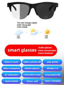 Wireless Smart Sound Multi-Function Bluetooth Glasses, With Wireless Calling, Music Playback, HIFI Sound Quality, HD Lenses, Touch Control, Long Battery Life, Unisex Design And Rechargeable Technology Wireless Smart Glasses Headphones - Black - View 3