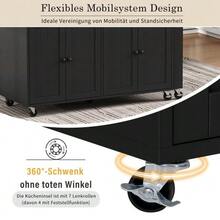 Kitchen Island On Wheels, Extendable Dining Area Kitchen Island With Worktop And Drawers, Mobile Freestanding Kitchen Island, Ideal For Kitchen And Dining Room - Black - View 8