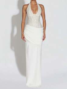 Solid Color Party Dress, Elegant Sexy Knit Fabric, Backless Design White Summer - White - View 4