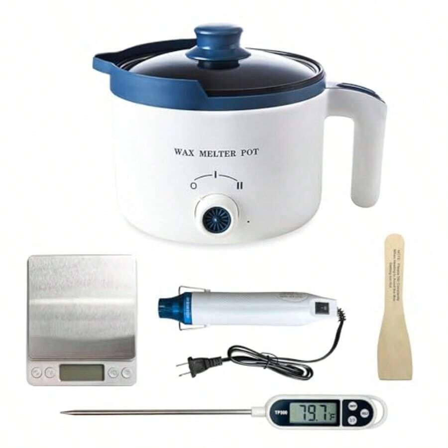 Kit de olla de fusión de cera con derretidor eléctrico de cera kit de suministros para hacer velas profesional con báscula digital sin batería pistola de calor termómetro para adultos - Blanco - Ver 1