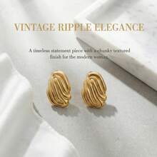 金色波浪纹耳环，可爱复古不规则形状耳钉，适合女性和年轻女孩佩戴 - 金色 - 查看 4