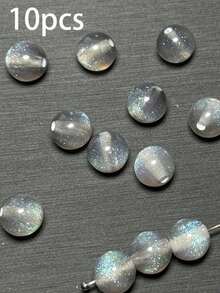 50pcs Dreamy Spring/Summer Galaxy Glitter Round Resin Beads, DIY Bracelet Jewelry Making Supplies - Multicolor - View 73