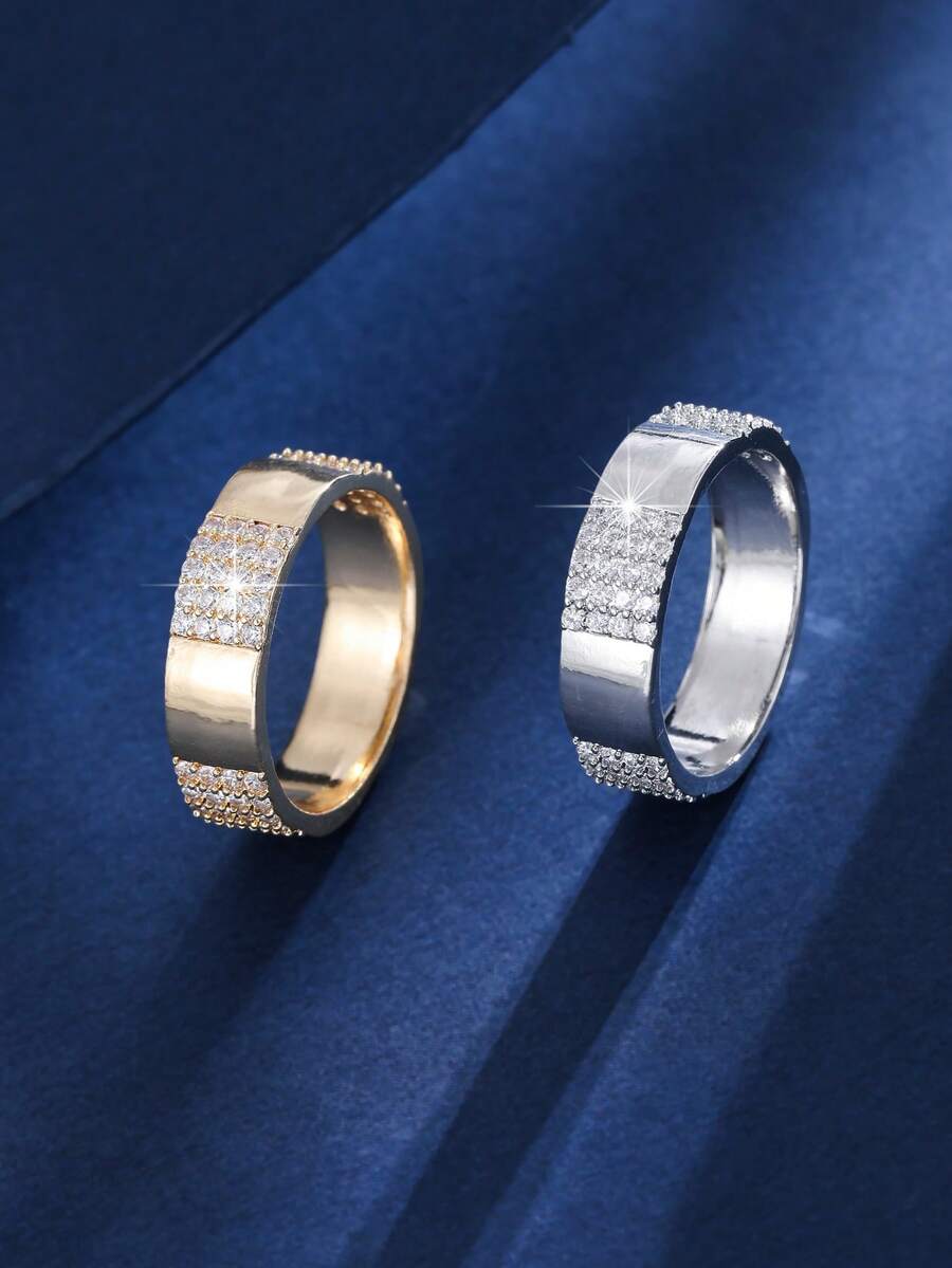 1pc Luxury Fully Paved Crystal Wide Band Ring, Unique Design Elegant Everyday Accessory For Women - Ring - View 1