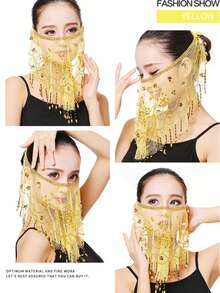 Belly Dance Sequin Decorated Veil And Coin Tassel Waist Accessories Set, For Stage Performance, Party, Dance - Multicolor - View 25
