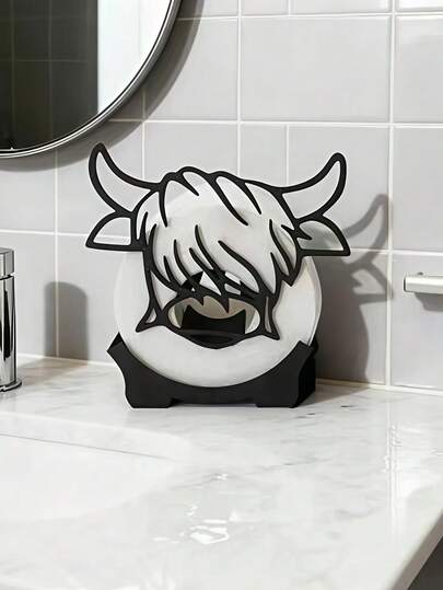 1pc Highland Cow Shaped Toilet Paper Holder, Decorative And Practical For Indoor/Outdoor, Compact And Cute, Ideal For Collection And Holiday Gifts