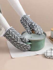 加厚亚麻耐热手套，高温隔热烤箱手套，适用于烹饪、烘焙、烧烤 - 彩色 - 查看 6