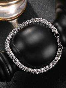 不锈钢多面钻石切割双排扭链手链，防褪色防水低过敏，男女皆宜，适合休闲佩戴、派对、送礼，男士适用 - 銀色 - 查看 3