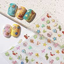 Beautizon Nailartlab 1个海星美甲贴纸，卡通海龟/章鱼/螃蟹/鱼等动物图案，DIY艺术Y2K风格美甲装饰贴纸 - 彩色 - 查看 3