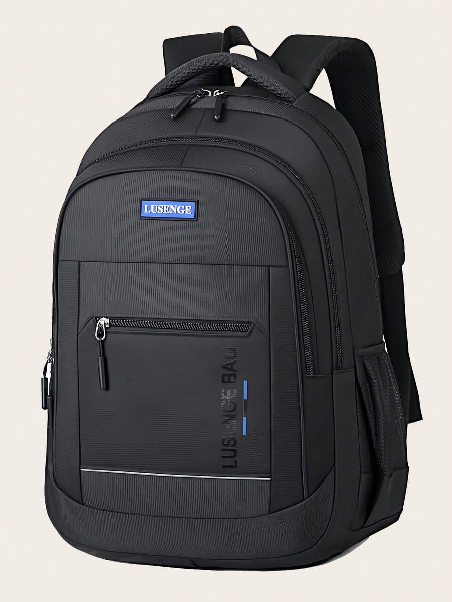 Casual Solid Color Multi-Pocket Backpack - Black - View 1