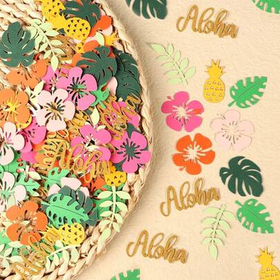 100 tờ/gói giấy vụn trang trí họa tiết hoa Hawaii và lá xanh, giấy vụn nhiều màu sắc nhiệt đới, lá dứa, lá cọ, vàng và xanh lá cây, thích hợp cho tiệc sinh nhật, lễ rửa tội, hồ bơi, bãi biển, đám cưới theo phong cách rừng rậm, trang trí bàn tiệc, trang trí nhà cửa.