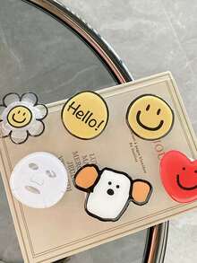 1pc Transparent Acrylic Phone Stand With Cartoon Flower Design, Compatible With Android And Apple Smartphones, Suitable As Birthday Gift For Family And Friends - Retractable Phone Holder, Phone Accessory - Multicolor - View 2