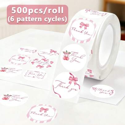500 miếng/cuộn nhãn dán nơ hồng "Cảm ơn", thích hợp cho đám cưới, tiệc tùng, đóng gói quà sinh nhật, tiệm bánh, nhãn dán niêm phong "Cảm ơn" hình quả anh đào, nhãn dán bao bì tráng miệng, nhãn dán quà tặng miễn phí, nhãn dán trang trí niêm phong bao bì quà tặng, nhãn dán trang trí hình tròn, trang trí tốt nghiệp, quà tặng phù dâu, nhãn dán đám cưới.