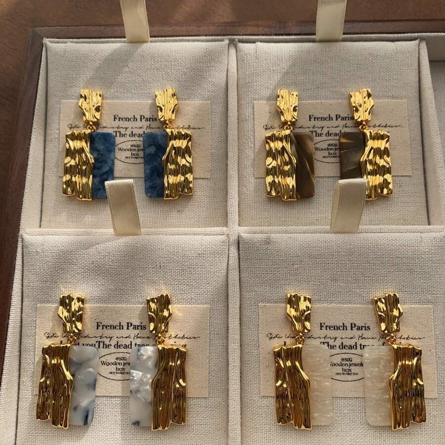 奢华艺术几何耳环,时尚精致独特流畅通勤小众设计优雅耳环 - 星星 - 查看 1