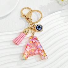 1个新款粉色26个英文字母钥匙扣，带邪眼流苏吊坠，可作钥匙链或包包挂饰 - 彩色 - 查看 4