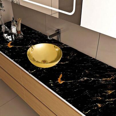 1卷金纹黑色大理石纹理自粘墙纸，DIY家居装饰墙面装饰，可移除乙烯基贴纸，适用于客厅、卧室、浴室、厨房、办公室、家具翻新