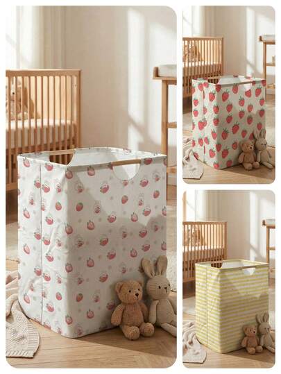 大容量可折叠洗衣篮，动物纹图案，木质提手，多用途，适用于浴室、婴儿房、脏衣服、玩具及其他杂物收纳