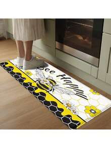 1pcs Honey Daisy Non-Slip Floor - Cute & Honeycomb Bathroom With Honey Pot Design, Soft Yellow/Black/Green Beekeeping Theme Kitchen,, Room - Hand Washable -Like Texture, Welcome, Mats, Rugs, Entrance Door, Mud Room Winter, Door, Bath, - 紅白色 - 查看 3