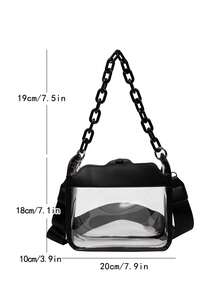 1 Set Bolsa Transparente con Monedero, Bolsa Cuadrada Pequeña de PVC Impermeable, Versátil Bolso Bandolera de Gran Capacidad - Negro - Ver 3
