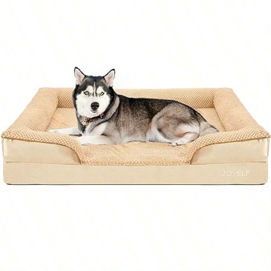 JOYELF Cama Ortopédica para Perros Extra Grandes Sofá Cama de Espuma Cama Impermeable con Funda Lavable y Base Antideslizante - Kaki - Pies - Ver 1