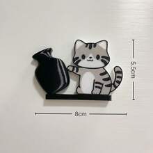 Cat Desktop Decor, Small Cat Pushing Vase Desk Ornament, Cute Magnetic Refrigerator Sticker, Cat Whisker Storage - Multicolor - View 6