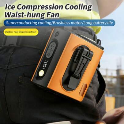 Ventilador colgante de cintura recargable, con batería de 3600mAh, 5 niveles de velocidad del viento, función de iluminación LED y refrigeración, se puede usar como ventilador de cintura/cuello o de escritorio, admite carga de emergencia para teléfonos, adecuado para camping al aire libre, senderismo, sitios de construcción y eventos