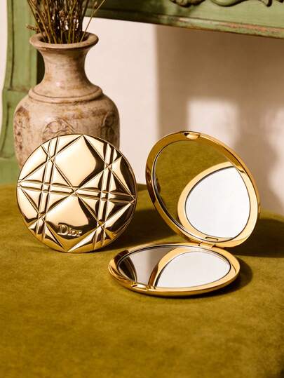 Dior Gold Double-Sided Round Compact Makeup Mirror, 2X Magnification, Suitable For Handbag