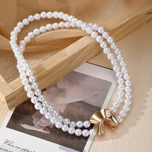 1pc Multi-Layer Faux Pearl Necklace, Luxury Elegant Feel - Yellow Gold - View 3