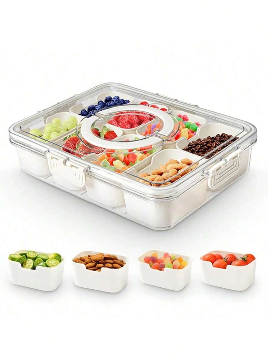 1Pc/Divided Serving Tray With Lid And Handle Divided Snack Box,Portable Snackle Box Snack Containers For Charcuterie, Party,Veggies, Snack, Fruit, Nuts, Candy, Chip, Entertaining, Picnic