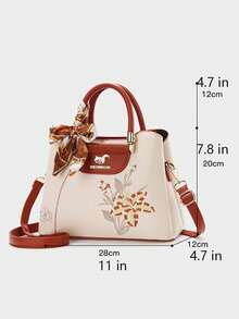 3pcs Women Bag Set - Elegant Geometric Embroidery, Faux Leather And Clutch Wallet - Khaki - View 8