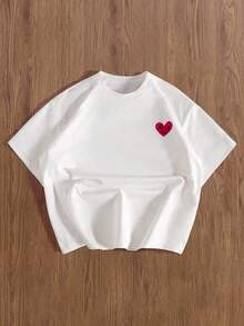 Camiseta de manga corta casual con estampado de corazón para hombre - Blanco - Ver 7