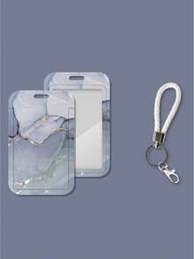 1 Pc Exquisite Marble Texture ID Card Holder With Metal Key Ring Plastic Sliding Card Holder Meal Card Bus Card Work Card Access Control Multi-Function Protective Cover - Marble-patterned Card Holder - View 18