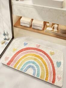 1 pieza Alfombra de baño de felpa suave y absorbente con diseño de arcoíris, apta para decoración interior, entrada, accesorios de baño y decoración del hogar - A - Ver 2