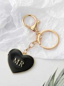 1pc Minimalist Personalized Alloy Black & White Heart Keychain, Couple Couples's Gift, Mr Mrs Heart Bag Charm - Multicolor - View 8