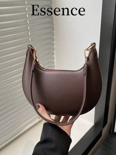 Kadınlar İçin 1 Adet Kahve Kahverengi Hilal Şekilli PU Deri Omuz/Koltuk Altı Çantası, Şık Minimalist Düz Renk, Sonbahar/Kış