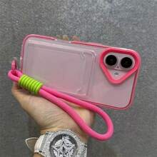 1pc Rose Red Framed Card Holder Lanyard Phone Case - Multicolor - View 1