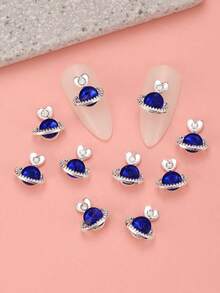 10pcs Heart-Shaped Sapphire Rhinestone Nail Art Decorations, Metal Nail Jewelry, Luxury Nail Stickers, DIY Nail Accessories, Women/Girls Metal Nail Supplies, Nail Art Gems - Multicolor - View 2