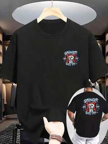 Smart Casual.1pac.100% Cotton.Herren Sommer T-Shirt Mit Ripp-Rundhals, Strickstoff, Beidseitiger Print & Sportmotiv Für Outdoor Freizeit.Round Neck - Black - View 2