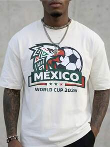 Men's FIFA World Cup 2026 Mexico Themed T - Shirt With Eagle & Soccer Ball Graphic, 100% Cotton, Breathable & Comfortable, Essential For Cheering On Your Favorite Team - 白色 - 查看 6