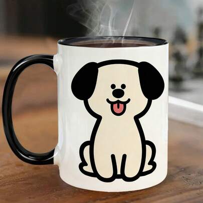 Cute Ceramic Mug With Adorable Dog Print, Double-Sided Graphic, Suitable For Pet Lovers, Home/Office Use, Microwave & Dishwasher , Unique Gift Idea For Friends, Girlfriend, Students, Commuters, Cartoon Milk/Juice Cup