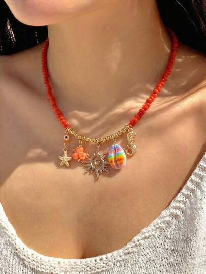 1件夏季米珠贝壳项链，适合女士海滩、日常、派对和约会佩戴