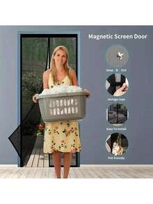 1pc Heavy Duty Door Curtain, With Full Frame Hooks, Made Of Polyester Mesh Material, Pet Friendly Design, Anti-Insect, Suitable For Doors Up To 38x82 Inches - Multicolor - View 7
