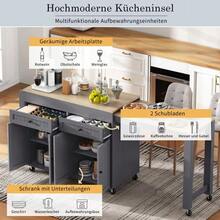 Kitchen Island On Wheels, Extendable Dining Area Kitchen Island With Worktop And Drawers, Mobile Freestanding Kitchen Island, Ideal For Kitchen And Dining Room - 灰色 - 查看 6