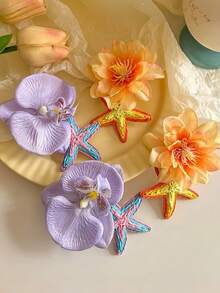 2/4个紫色花朵发夹，波西米亚风海星侧边发夹，节日发饰 - 彩色 - 查看 9