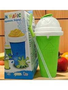 1个挤压式冰沙杯，自制奶昔杯，挤压式冰杯，夏季速冻冰饮摇摇杯，带盖吸管的速冻魔法冰沙杯，便携式挤压式果汁杯，双层硅胶DIY魔法冰沙挤压杯，适用于果汁、汽水、牛奶和冰淇淋 - 彩色 - 查看 10